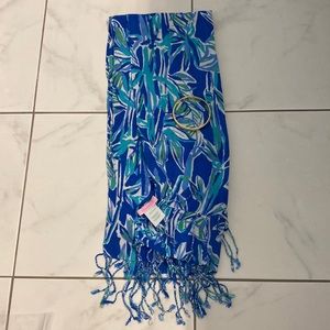 Lilly Pulitzer Scarf Blue BAM BOOM set gold bangle NWOT